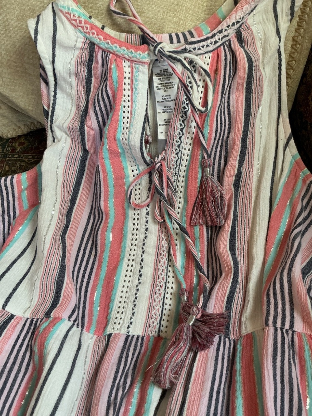 Tommy Bahama Mykonos Stripe Tiered Dress in Pure Coral sz M EUC $148 R - Picture 7 of 8
